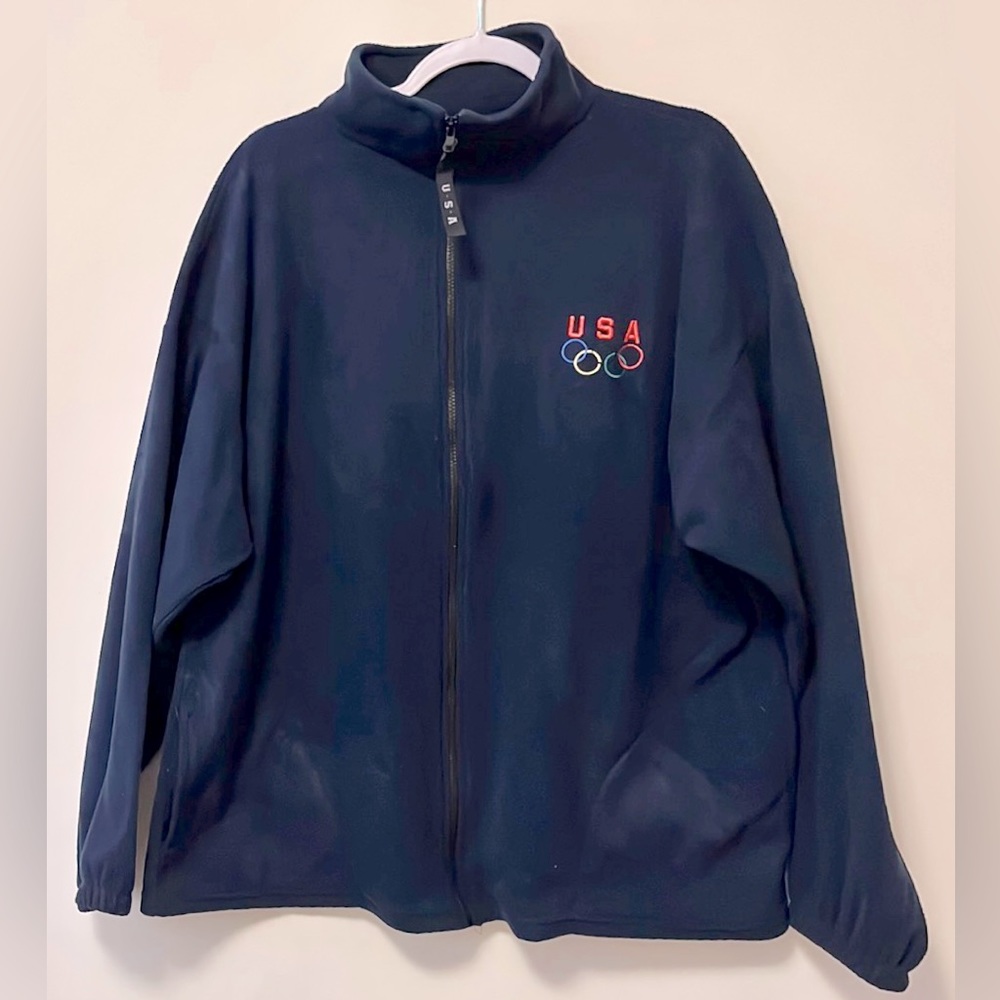 Official USA Olympic Team Navy Blue Full Zip Fleece Pull-over Mens 2XL